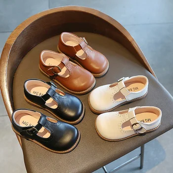 Детская обувь Mary Janes в британском стиле с Т-образным ремешком, три цвета, Винтажная кожаная обувь для маленьких девочек 21-30 лет, универсальные школьные детские туфли на плоской подошве