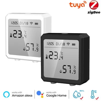 Умный датчик температуры и влажности Tuya Zigbee3.0, ЖК-экран, беспроводной термометр, цифровой дисплей, работа с Alexa Google