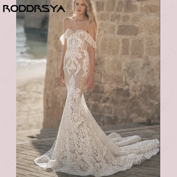 RODDRSYA/Свадебные платья с открытыми плечами, платья невесты с открытой спиной, аппликации, тюль, Русалка, свадебная вечеринка на заказ, 2023