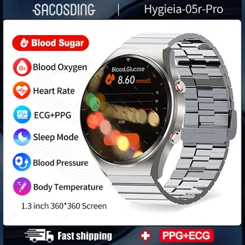 Смарт-часы для измерения здорового уровня сахара в крови, ЭКГ + PPG, Точная Температура тела, Частота сердечных сокращений, Артериальное давление, ВСР, Спортивные Умные часы Hygieia-05r-Pro