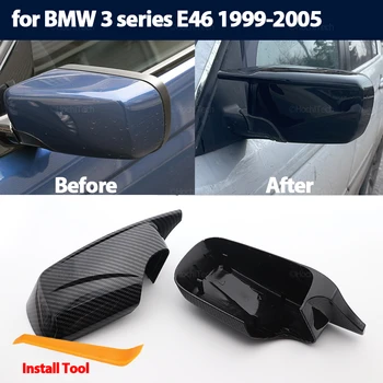 2x Углеродного волокна Стиль Черный Боковое зеркало заднего вида крышки для BMW E46 318i 318d 320d 320i 323i 325i 328i 330d 330i 1998-2005