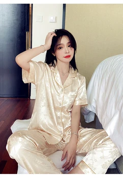 Пижамы из шелка xia ShangBing, тонкие свободные брюки большого размера с короткими рукавами, одежда для отдыха, пижамы летом