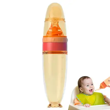 Бутылочка с ложкой для выжимания Безопасная Силиконовая ложка для пищевых добавок Удобная для путешествий Кормушка для рисовых хлопьев С присосками для младенцев Фрукты