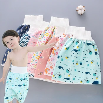 Юбка-подгузник для новорожденных, водонепроницаемая юбка-подгузник с высокой талией, брюки-подгузники для девочек и мальчиков, моющиеся брюки для мочи, тренировочные брюки