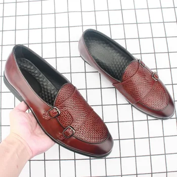 Мужские кожаные туфли с одним стременем Большого размера, британо-корейская версия кожаных туфель с башней и пряжкой, кожаные туфли с острым носком PX152