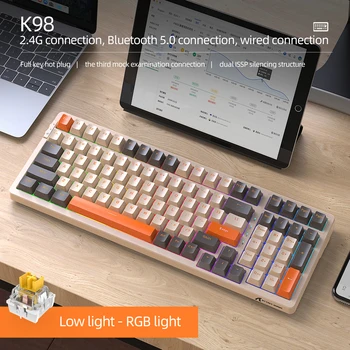 Новая Механическая игровая клавиатура K98 100Keys, Трехрежимная механическая клавиатура с горячей заменой, игровая перезаряжаемая клавиатура RGB Type-C