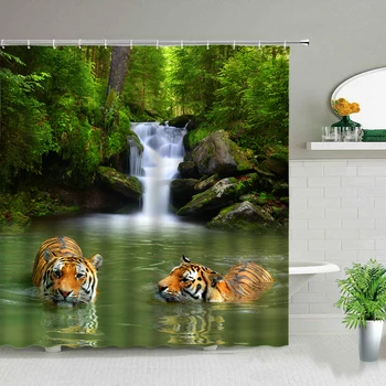 Занавеска для душа с рисунком Африканского леопарда, Льва, тигра, диких животных, Украшение для ванной, подарок для дома, водонепроницаемые занавески