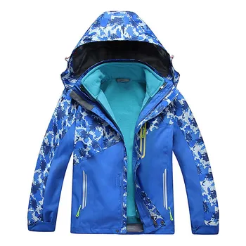 Брендовые контрастные водонепроницаемые куртки для пеших прогулок Для мальчиков и девочек, детское пальто, Детский зимний костюм, Детская лыжная одежда 2 в 1 от 4 до 14 лет