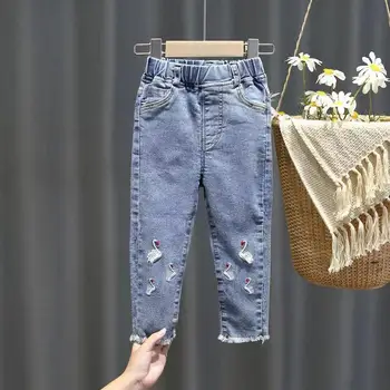 Мягкие джинсы для девочек, весенне-осенняя новинка, корейская версия, Детские модные повседневные джинсы для девочек, весенне-осенние джинсы для малышей от 2 до 8 лет