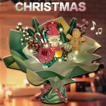 Рождественский подарок, букет цветов, строительные блоки, Романтический букет, музыкальная шкатулка Санта Клауса, подарок для освещения, игрушка для мальчиков и девочек