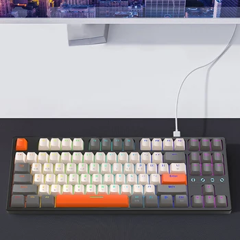 Игровая клавиатура K87 с RGB Подсветкой RGB Проводная клавиатура USB-порт Клавиатура с горячей заменой Корейская Персонализированная клавиатура для компьютера Ноутбук ПК