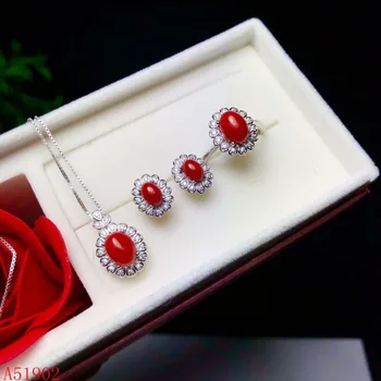 KJJEAXCMY изысканные ювелирные изделия из стерлингового серебра 925 пробы, инкрустированные натуральным красным кораллом, драгоценный камень, женское кольцо, ожерелье, подвеска, серьги, поддержка