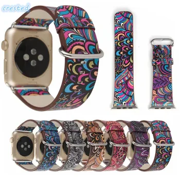 Кожаный ремешок для Apple Watch band 45 мм/41 мм 44 мм 40 мм 42 мм/38 мм с цветочным принтом, браслет correa, ремень iwatch series 5 4 3 se 6 7