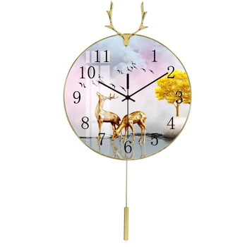 Легкие Роскошные Настенные часы с головой Оленя, Домашняя Гостиная, Модные Креативные Светящиеся часы, Простая Индивидуальность, Современные Настенные часы