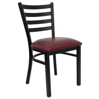 Серия мебели, металлическое ресторанное кресло с черной лестничной спинкой, Бордовое виниловое сиденье