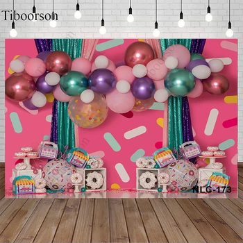 Сладкие Пончики Воздушный шар Розовый Фон для фотосъемки Портрет новорожденного фото на День рождения, Декорация для вечеринки в студии