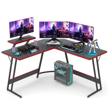 Vineego 51-дюймовый L-образный игровой стол, Компьютерный угловой стол, игровой стол для ПК, стол с большим монитором, черный