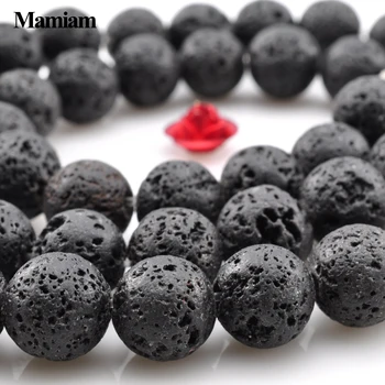 Mamiam, Бусины из натуральной черной Вулканической Лавы, 6-12 мм, Гладкий круглый камень, Браслет 