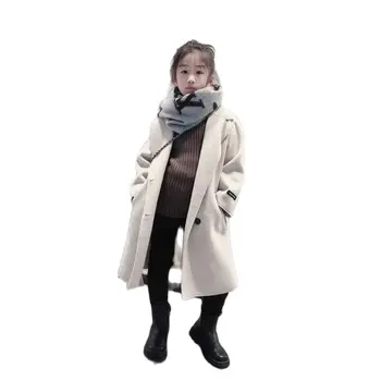 Осенне-зимнее новое стильное двустороннее пальто из ткани модная иностранная одежда для девочек средней длины, детское двустороннее бархатное