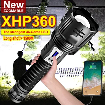 Super XHP360 Самый мощный светодиодный фонарик XHP360 High Power Torch Light Перезаряжаемые тактические фонари 26650 Usb Camping Lamp