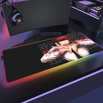 Аниме Коврик для компьютерной мыши для компьютерных игр АНИМЕ Человек-Бензопила HD Принт RGB Коврик для мыши С подсветкой Манга Большой светодиодный коврик для геймерской мыши Game XXL