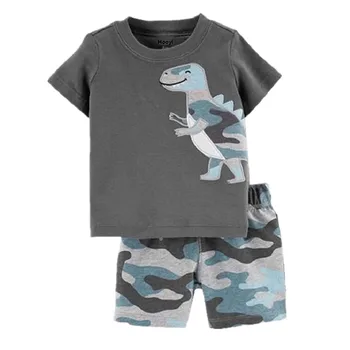 Камуфляжный костюм Для маленьких мальчиков, Летние футболки с Динозавром + Камуфляжные шорты, Комплекты со штанами, Повседневная одежда Для мальчиков, Хлопковые комплекты, Топы 6, 9, 12, 18, 24 М