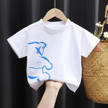 Новая детская эластичная футболка, модный топ с принтом медведя