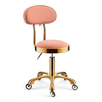 Рабочие стулья в скандинавском стиле, Круглое кожаное парикмахерское кресло, кресло для маникюра в салоне красоты, для бритья, Дизайнерское кресло-коляска, Вращающееся кресло
