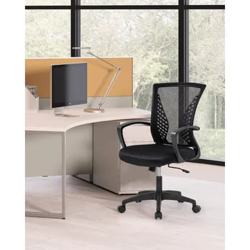 Сетчатое кресло руководителя BestOffice со средней спинкой, с подлокотниками и поясничной поддержкой, поворотное, регулируемое, черное