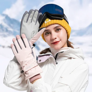 Мужские И женские лыжные перчатки, зимние Теплые ветрозащитные водонепроницаемые флисовые перчатки с сенсорным экраном, нескользящие перчатки для катания на сноуборде, снегоходах, лыжах