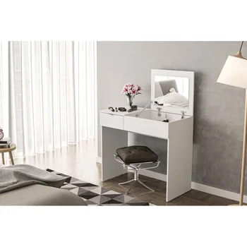 Современный туалетный столик для спальни с выдвижной столешницей Polifurniture, комоды с белой отделкой для спальни