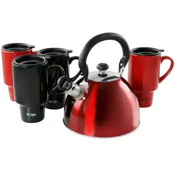 Набор из 9 предметов, свистящий чайник и дорожная кружка, красно-черная мебель для гостиной
