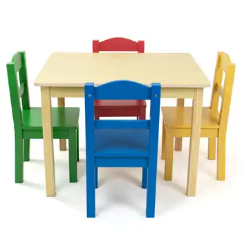 Набор из деревянного стола и 4 стульев для начальной школы, натуральное дерево/Primary