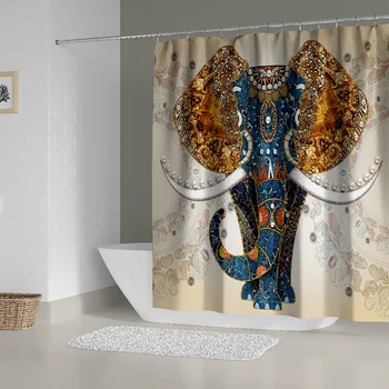 Занавеска для душа с цветочным рисунком в виде слона, комплект занавесок для душа в ванной комнате, с пластиковыми крючками 12 шт.