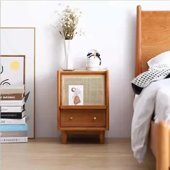 Японская Тумбочка из ротанга ручной работы, Прикроватный столик, бревна из массива дерева, Простая Прикроватная тумбочка для спальни, Простой шкафчик для хранения в маленькой квартире