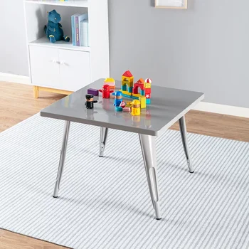 Детский квадратный металлический столик серого цвета с порошковой отделкой