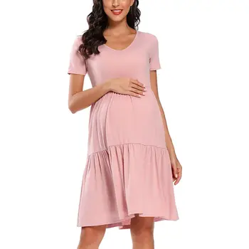 Летняя Современная Стильная одежда для беременных, платья, Женское однотонное платье, Vestido Embarazada, Одежда для беременных