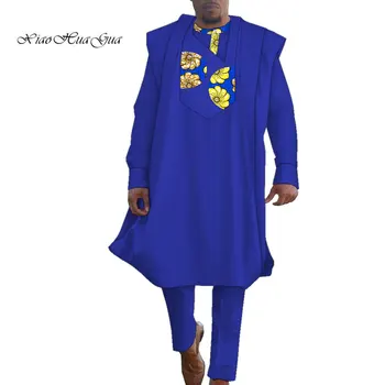 Африканская Одежда для Мужчин, Традиционный Халат Bazin Riche, Рубашка, Брюки, Комплект из 3 предметов, Женское Мусульманское Платье для Свадебной вечеринки, Дашики WYN1461