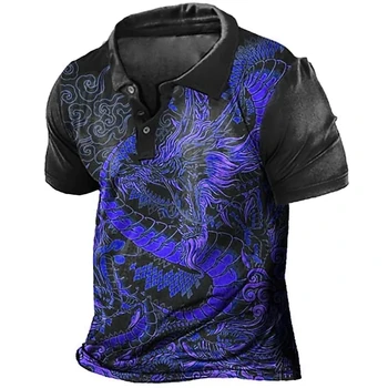 2023 Летняя мужская легкая спортивная рубашка Поло с 3D принтом Дракона, повседневная футболка с животными Большого размера
