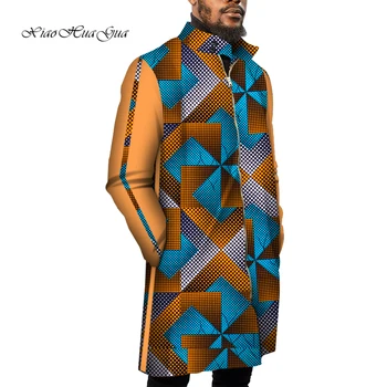 Африканские мужские Длинные тренчи, Куртка из хлопчатобумажной африканской восковой ткани, Верхняя одежда, пальто на молнии, Уличная одежда, Африканская одежда Для мужчин, WYN893