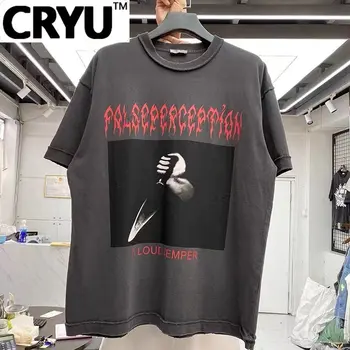 Мужская футболка CRYU с винтажным принтом в виде кинжала для стирки, Хай-стрит, мешковатая