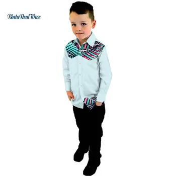 Топы с рисунком Сердца для мальчиков Bazin Riche, Хлопковая Рубашка в стиле Пэчворк с восковым Принтом в Африканском стиле, Комплект Брюк для мальчиков, Детская Одежда WYT151