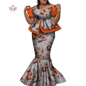 Комплект Одежды из 2 предметов в Африканском стиле, женский дашики, Элегантный укороченный Топ с оборками и Длинная юбка, Женский Костюм на Свадьбу, WY9085