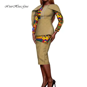Комплект из 2 предметов, женская африканская одежда, элегантная блузка с длинным рукавом и юбки-карандаш, Африканская одежда для женщин, ЧАСТНЫЙ ЗАКАЗ WY8447