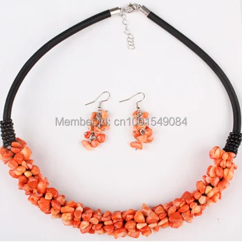 Новые коралловые бусины 6x4 мм, веревочное ожерелье с подвесками и серьги, 1 комплект