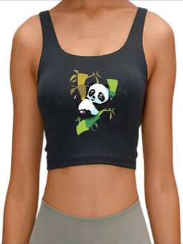 Укороченный топ с рисунком панды для любителей животных, приталенная спортивная майка для йоги