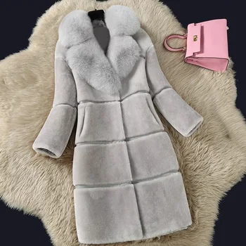 Новинка осени/зимы 2023 года, комбинированное пальто с меховым воротником средней длины, меховое пальто