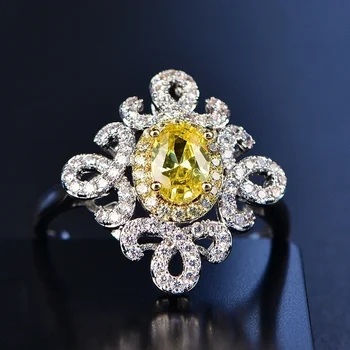 FDLK модное уникальное кольцо с цветком, элегантные желтые стразы, кольца с цирконием для женщин, аксессуары для свадебной вечеринки, подарок для девочек