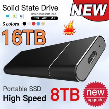 Портативный SSD-накопитель 1 ТБ, мобильный твердотельный накопитель 2 ТБ, Высокоскоростное внешнее запоминающее устройство с интерфейсом Type-C USB 3.1 для ноутбука/ПК/Mac