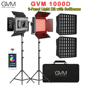 2 Упаковки Светодиодного освещения для фотосъемки GVM 1000D RGB с 2 Софтбоксами, 8 Видов Комплекта Освещения сцены и видео с управлением приложением для YouTube